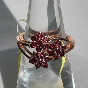 Anthill Garnet Tri-Floral Ring -- Size 5